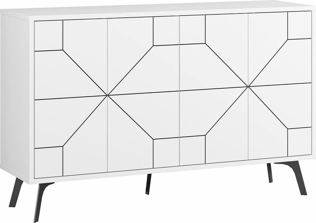 Kommode Chiron, Wohnzimmerbuffet, Wohnzimmer-Sideboard, Moderne Küchen-Speisekammer, 123x35 h62 cm, Weiß