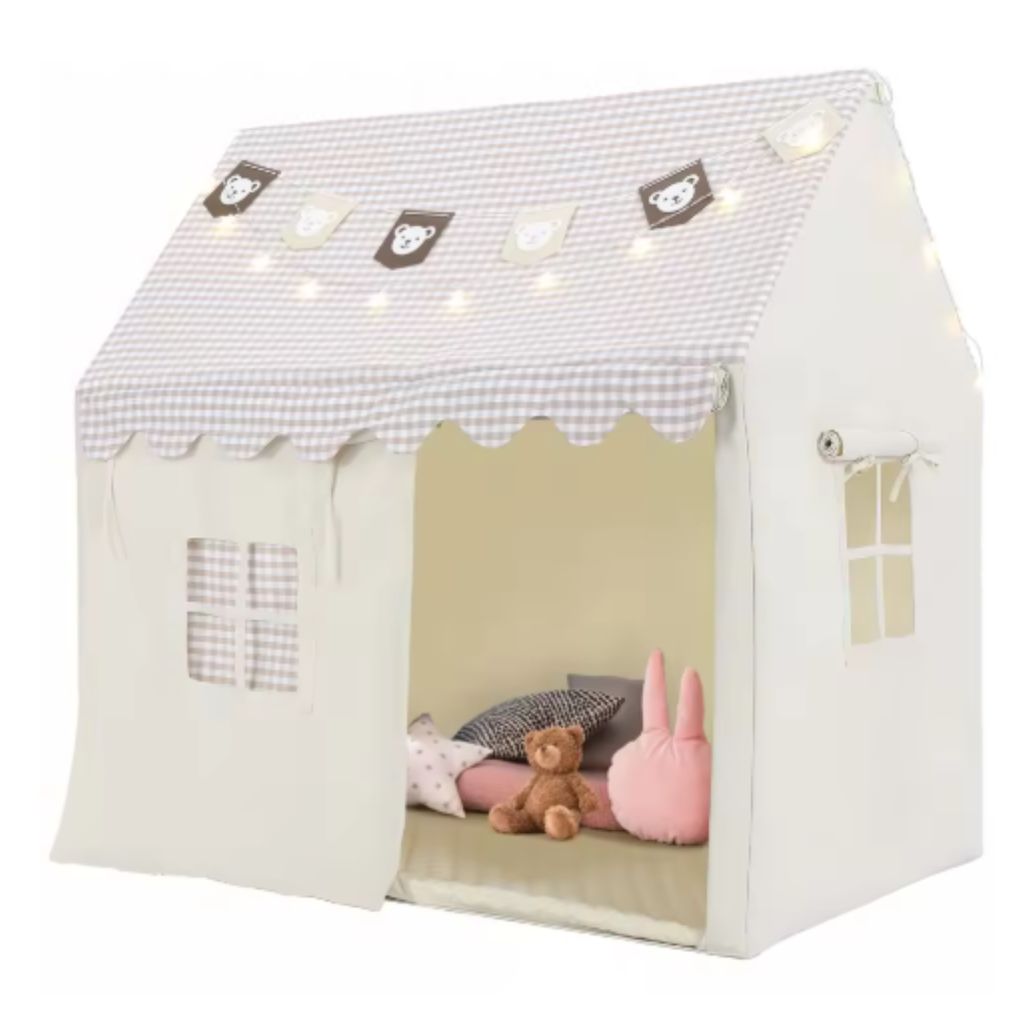 Kindzelt – Spielzelt – Für Jungen & Mädchen (1–8 Jahre) – Spielhaus mit Matte, Beleuchtung & Wimpelgirlande – Für drinnen – Mit Fens...