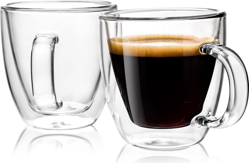 Doppelwandige Glas-Kaffeetassen 150 ml Set mit 2 - Isolierte Kaffeetassen mit Griffen