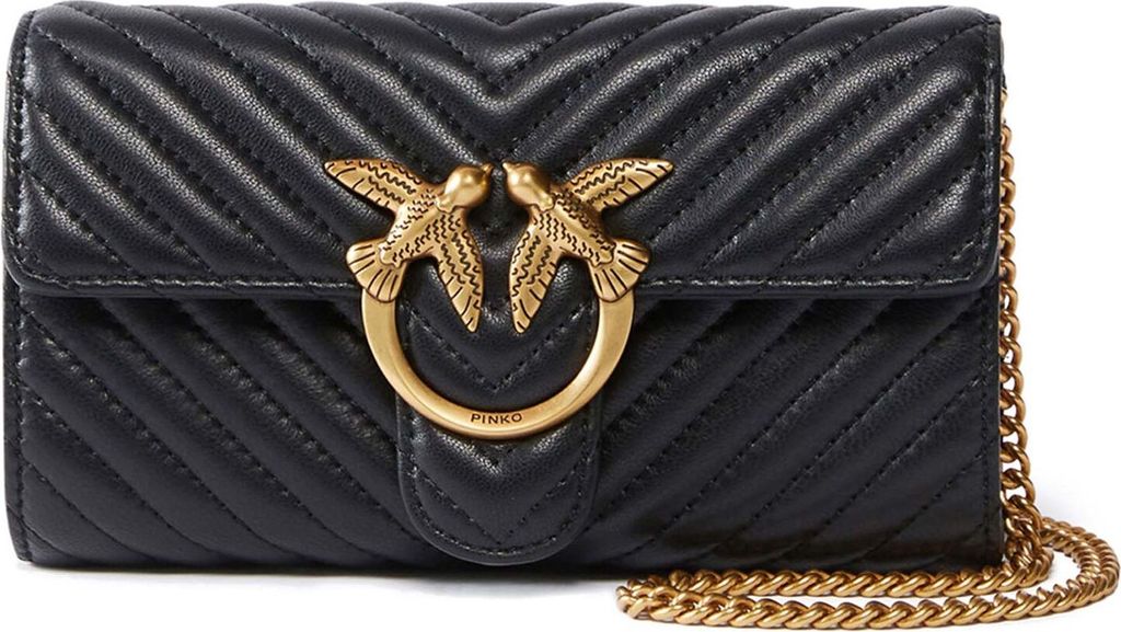 PINKO Umhängetasche Clutch Love One Mini Icon Wallet C Nappa Chevron Black - Antique Gold schwarz
