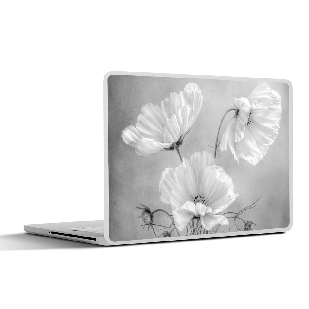 MuchoWow Laptop Aufkleber Sticker Cover Stilleben - Blumen - Schwarz und weiß - Mohn - Botanisch 30x21 cm - Sticker für Laptop - Selbstklebend