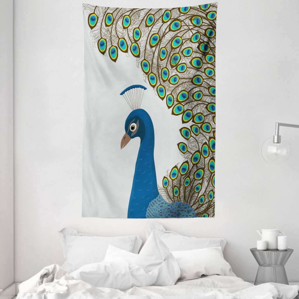 ABAKUHAUS Pfau Wandteppich und Tagesdecke, Exotische Federn Rahmen aus Weiches Mikrofaser Stoff Waschbar ohne Verblassen Digitaldruck, 140 x 230 cm...