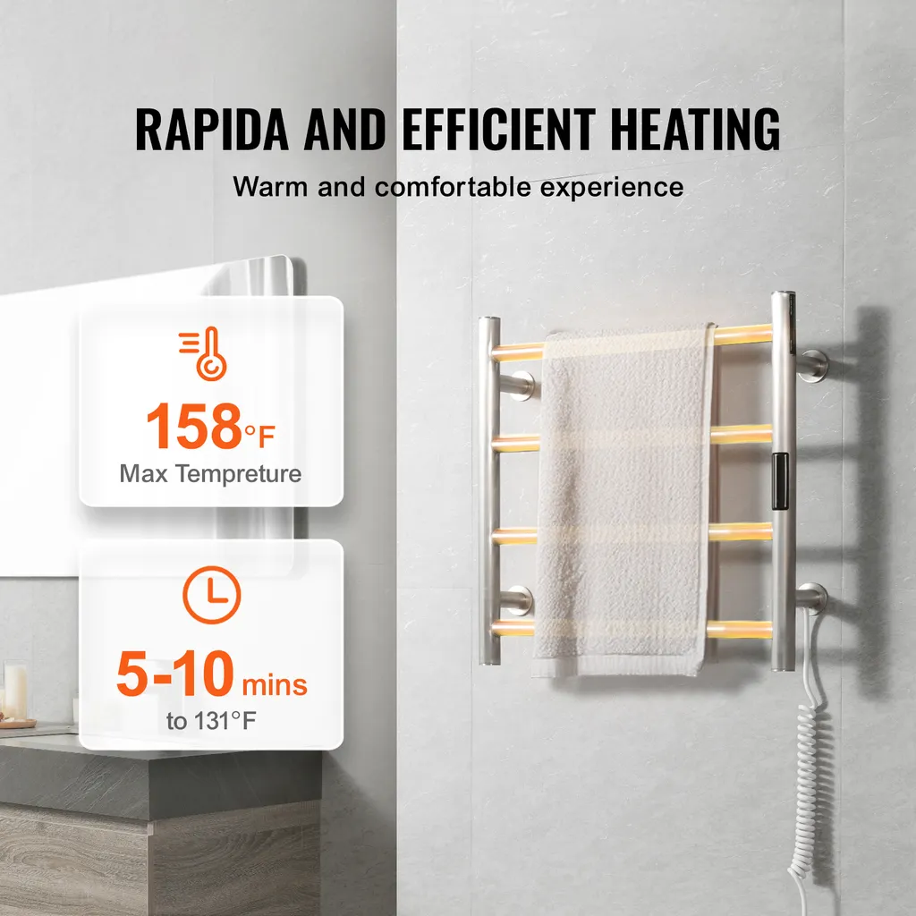 Chauffe-serviettes IPX5 Étanche avec Écran LED et Programmation 4 Bars