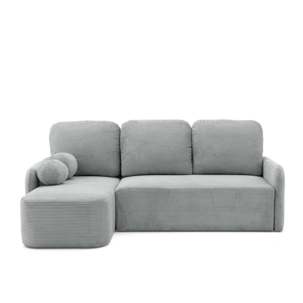 MUFFO Ecksofa CASPER L Links mit Schlaffunktion 132x198 Cord Grau