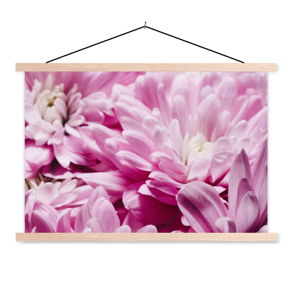 MuchoWow Textilposter Blumen - Rosa - Natur 120x80 cm mit holzfarbenen Rahmen - Aufhängeset