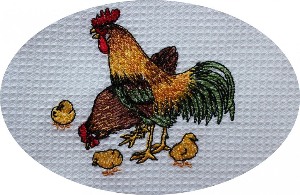 Triolino Waffelpique-Geschirrtuch Küchentuch 100% Baumwolle schöne Stickerei, Grösse:50 cm x 70 cm, Farbe:blaue Streifen - Hühner