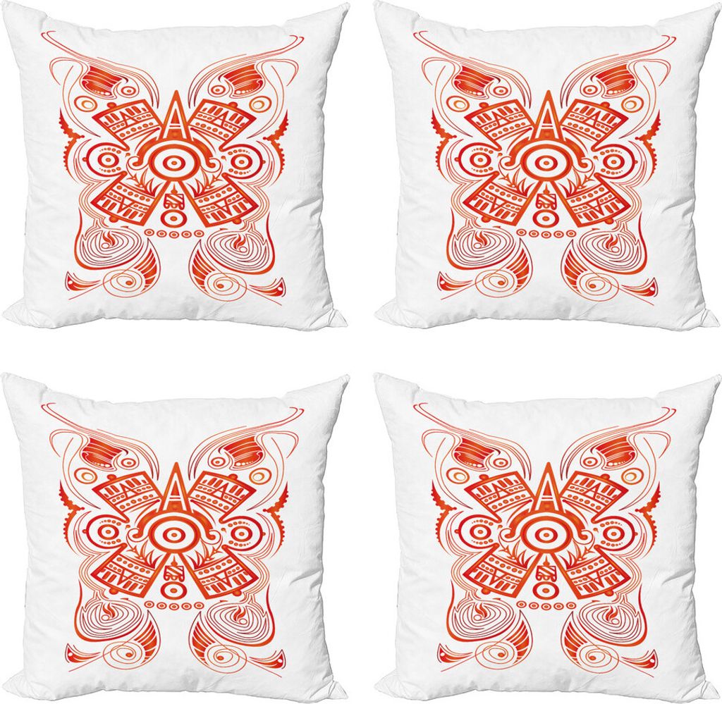 ABAKUHAUS Ethnisch Kissenbezug Set (4 Stück), Maya Aztec Symbolische Muster, Moderner Doppelseitiger Digitaldruck, 40 cm x 40 cm, Vermilion Weiß