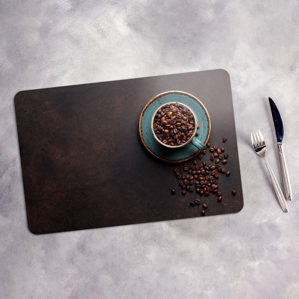 Tischset 4x45x30 cm + 10fi cm Platzset Tischmatte Platzmatte Untersetzer - Kaffeebecher mit Röstkaffee