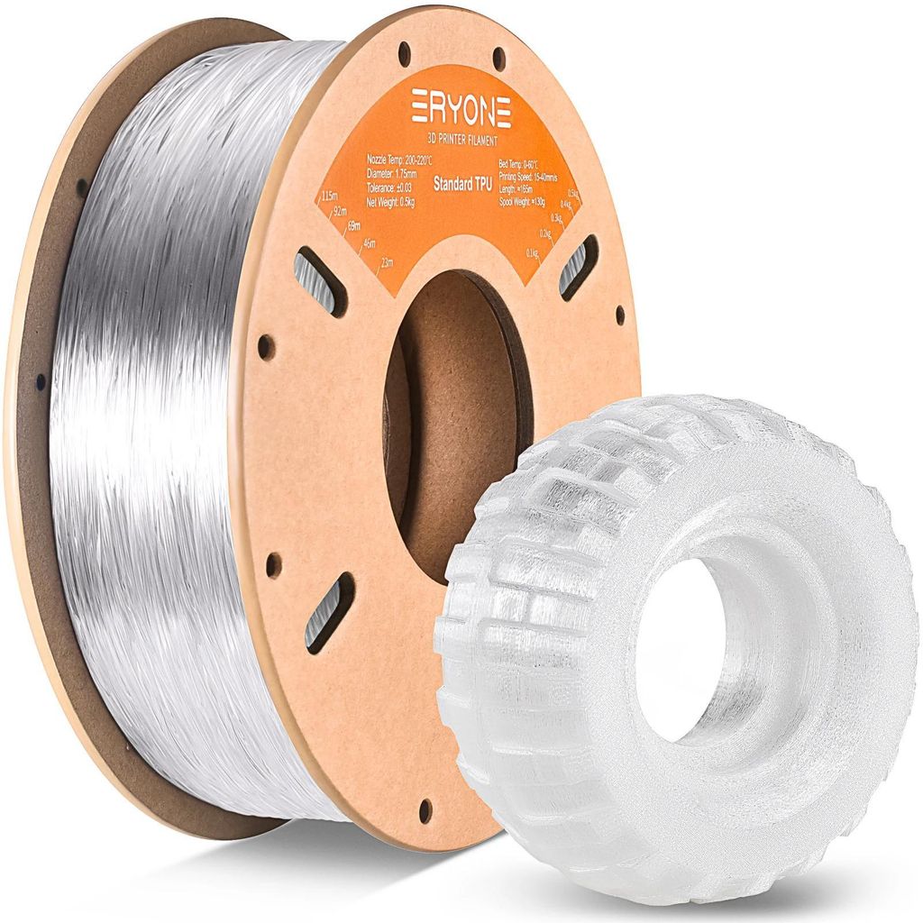 TPU Filament 1,75 mm für 3D Drucker - Flexibles 3D Druck Filament - FDM - Hohe Elastizität - Sauber aufgewickelte Spule - 2,5 kg - Transparent klar