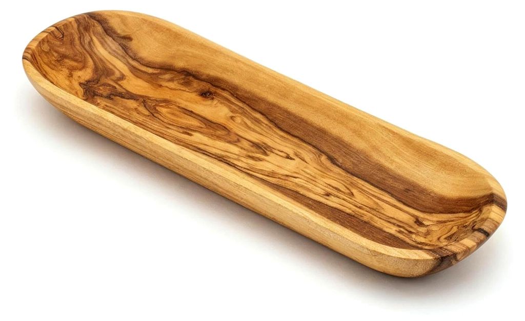 Servierschale aus Olivenholz, Dekoschale für Antipasti, Snacks, Brot, handgefertigt (30 cm)