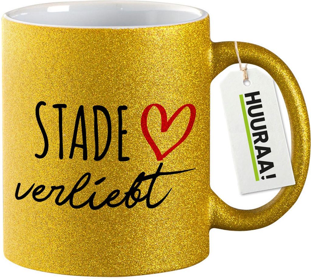 Huuraa Glitzertasse Stade verliebt 330ml Gold Keramik Kaffeebecher Geschenkidee
