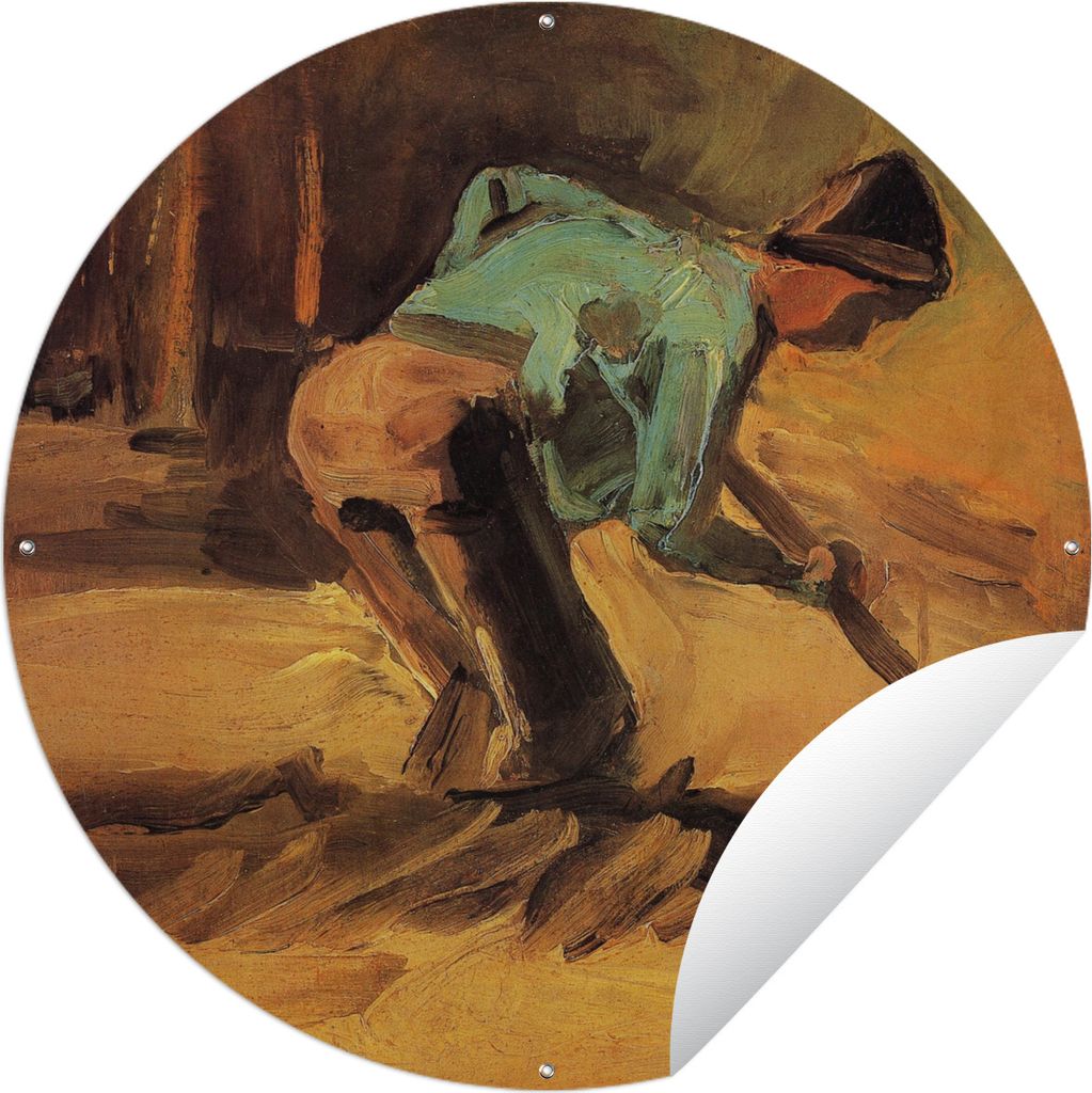MuchoWow Gartenposter Outdoor-Poster Rund Mann in gebückter Haltung mit Stock oder Spaten - Gemälde von Vincent van Gogh Ø 120 cm Gartendeko R...