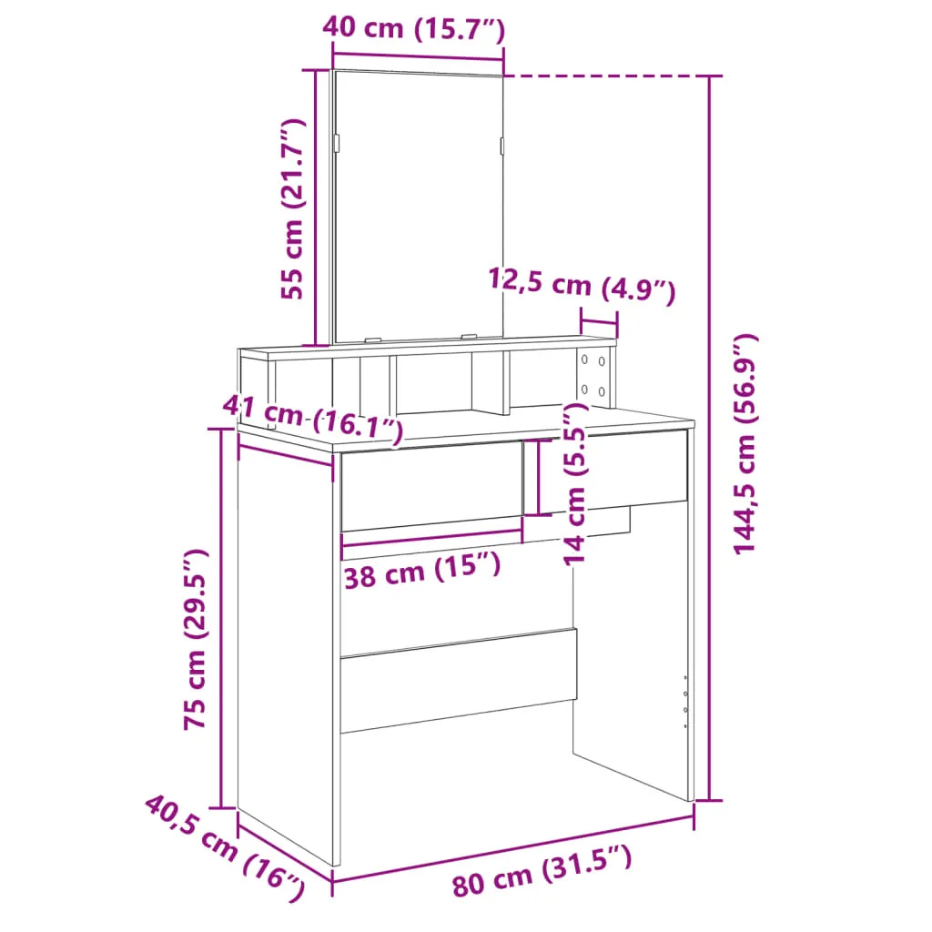 Miglior Tavolo da Trucco Grigio Cemento 80x41x144,5 cm | Specchio Incluso - 10