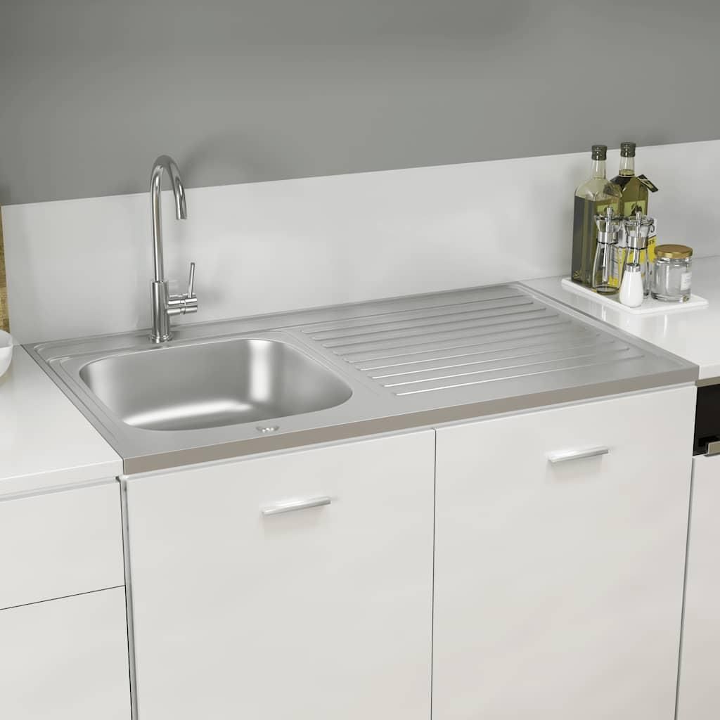 vidaXL Spüle mit Abtropffläche Set Silbern 1000x600x155 mm Produktbild 