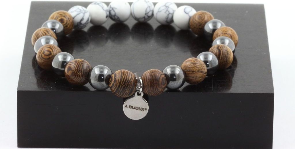 Armband Howlithperlen + Hämatit + Holz 8 mm