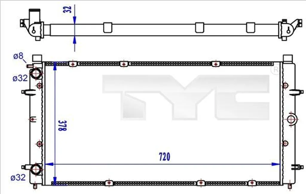 Radiateur TYC 737-0059-R pour Transporter IV remplace OE 701121253D