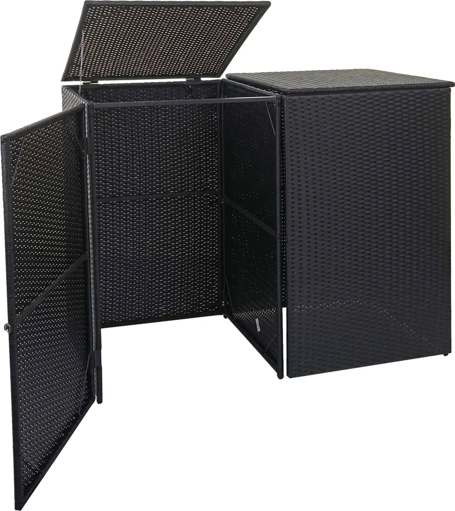 Cachez vos poubelles avec cet abri en polyrotin noir 2x120L HWC-E25