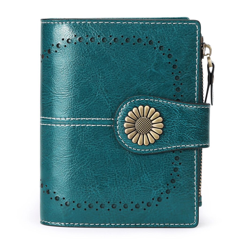 OKWISH Geldbörse Damen Geldbeutel mit RFID Blockierung, Klein und im Kurzformat Portemonnaie Damen Kunstleder Portemonnaie Kleine Brieftasc Blau