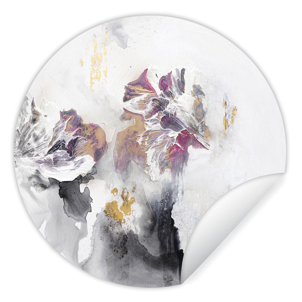MuchoWow Runde Wandtattoo - Wandsticker Tapete Aufkleber Farbe - Farben - Weiß - Abstrakt- Gold Ø 50 cm Selbstklebend und Repositionierbar - Wa...