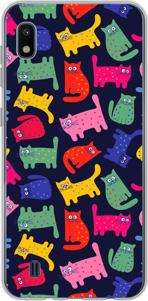 MuchoWow Handyhülle Schutzhülle Hülle für Telefoonhoesje Samsung Galaxy A10 Muster - Katze - Regenbogen - Rosa - Mädchen - Kinder - Kind Sil...