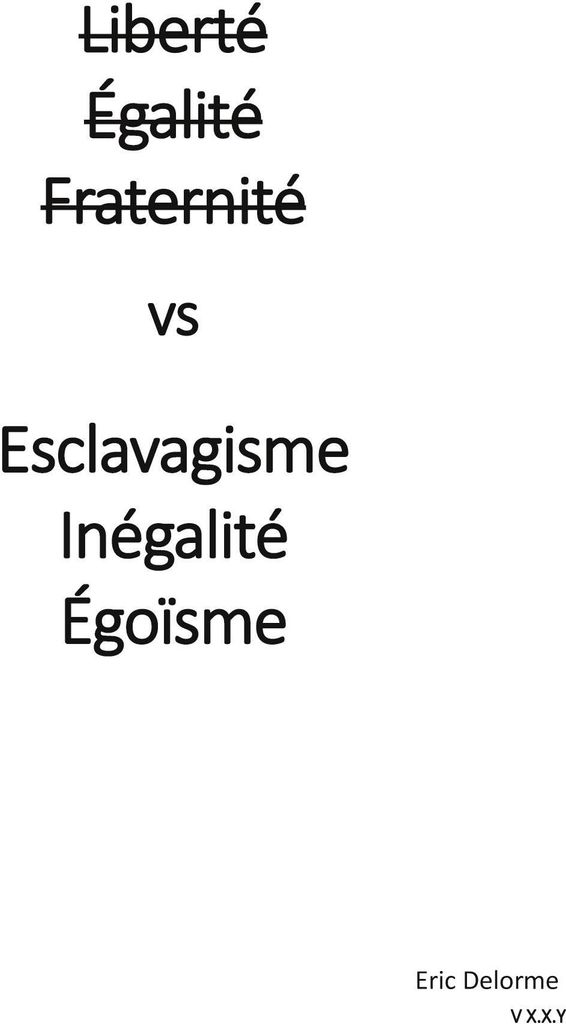 Liberté Égalité Fraternité vs Esclavagisme Inégalité Egoïsme