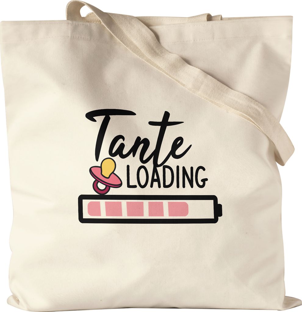 Tante Loading Beutel für werdende Tanten zur Geburt Babynews Nichte Neffe Ich werde Tante Geschenk Jutebeutel Stoffbeutel Canvas