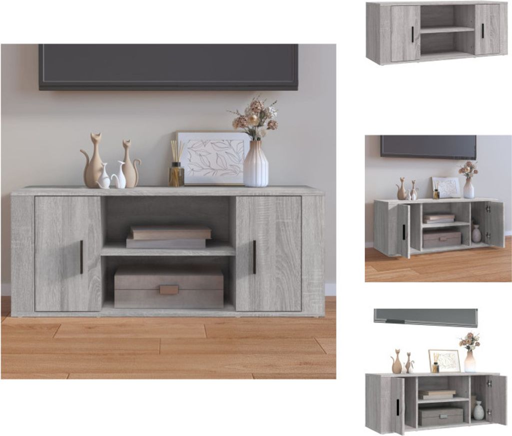 vidaXL TV-Schrank Grau Sonoma 100x35x40 cm Holzwerkstoff - TV-Möbel