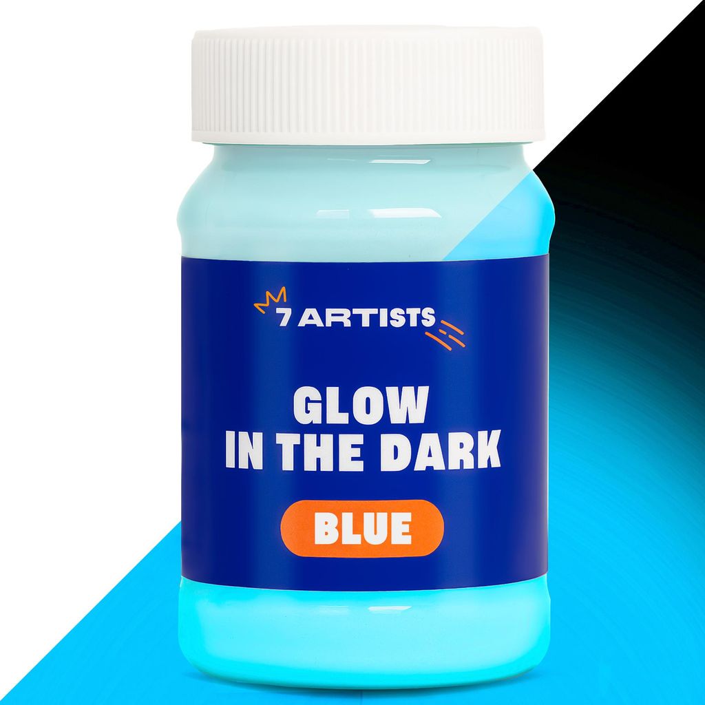 7 Artists Leuchtfarbe Acryl 100 ml – Blau Fluoreszierende Farbe im Dunkeln | UV Schwarzlicht Farbe | Nachtleuchtende Neon Acrylfarbe Wasserbasis