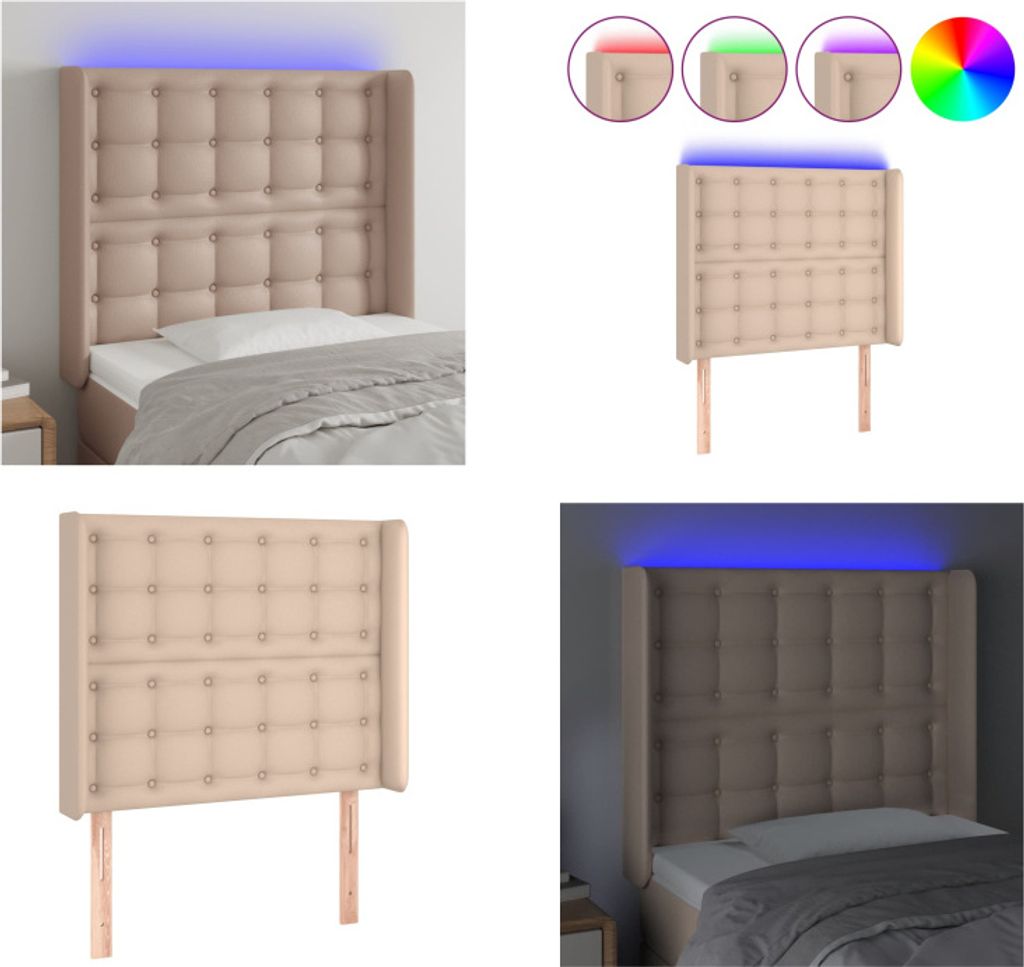 vidaXL LED Kopfteil Cappuccino Braun 103x16x118/128cm Kunstleder - LED Kopfteil - LED Kopfteile - Kopfteil - Bett-Kopfteil