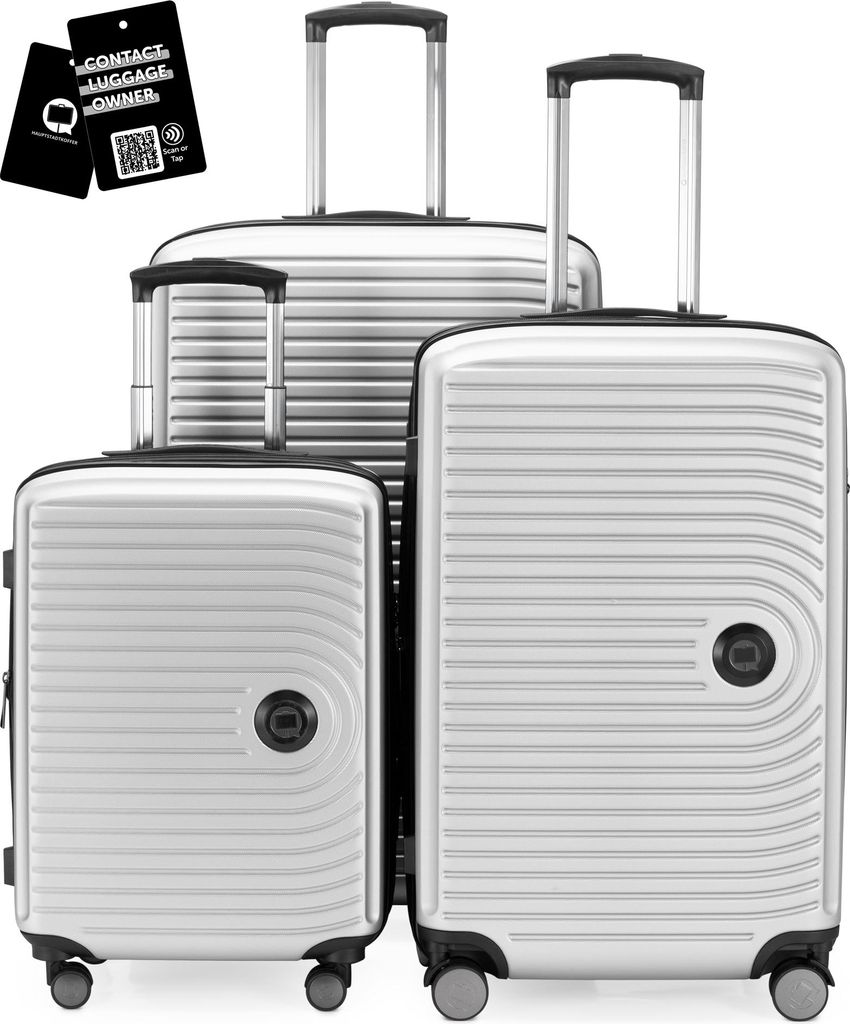 Hauptstadtkoffer MITTE - Gepäck-Set 3 Koffergrößen + digitaler Namensschild Gepäckanhänger, Reisetrolleys mit XL Erweiterung Kofferset Aufgabe...