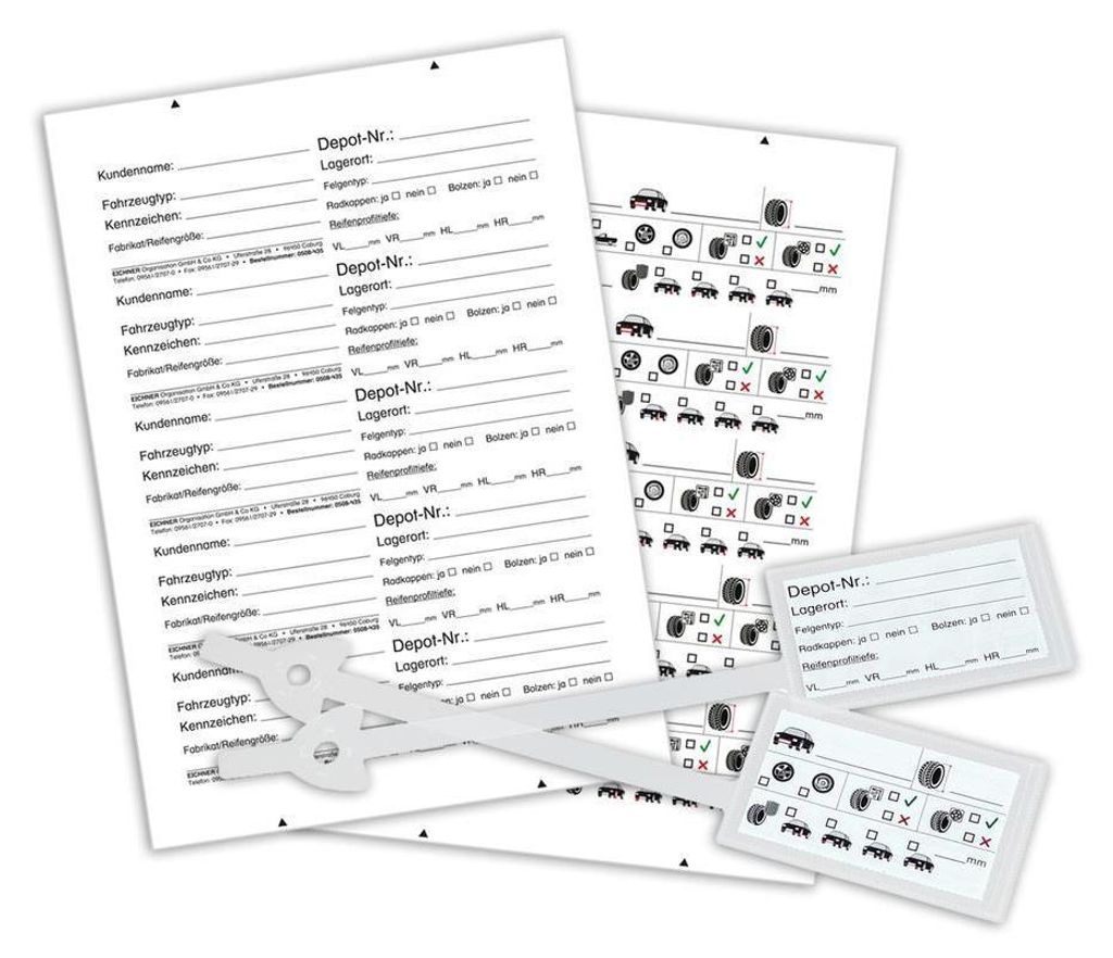 Rad-/Reifenanhänger-Set, zur Fixierung am Ventil, Anhänger aus PP, Transparent, Ausstattung inkl. Etiketten (30 Bögen bzw. 150 Stück), Verpacku...