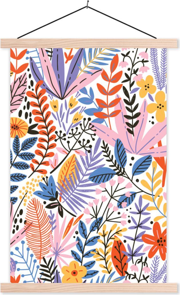 MuchoWow Textilposter Sommer - Pflanzen - Blätter - Muster 40x60 cm mit holzfarbenen Rahmen - Poster