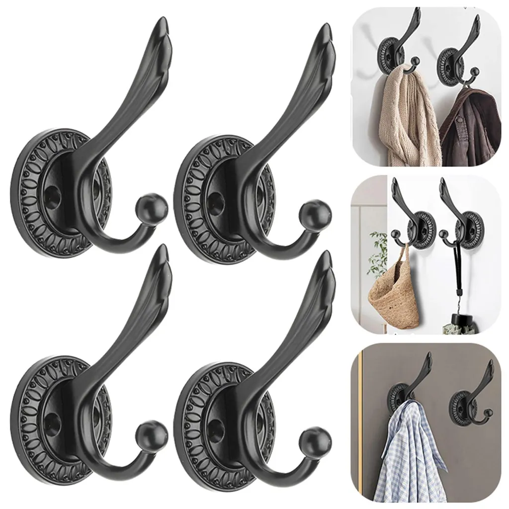 Patères murales noires adhésives polyvalentes pour la maison - 4 pcs