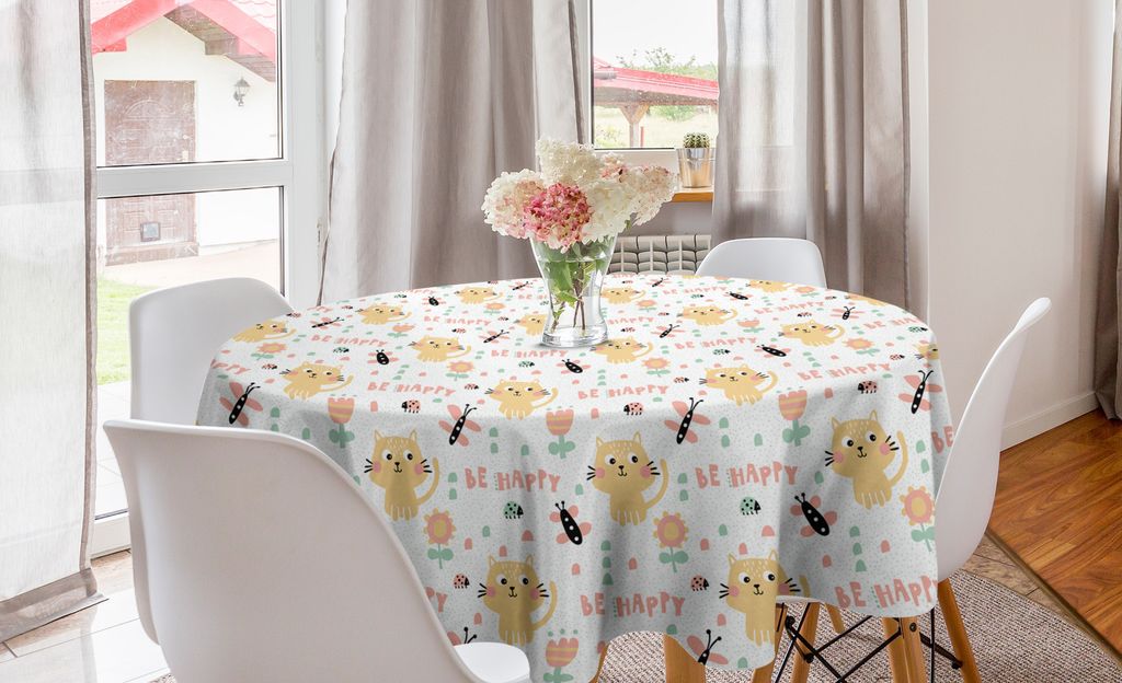 ABAKUHAUS Kindergarten Runde Tischdecke, Kätzchen, Kreis Tischdecke Abdeckung für Esszimmer Küche Dekoration, 150 cm, Mehrfarbig