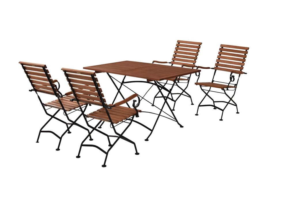 Merxx Gartenmöbelset Schlossgarten 5tlg., 4 Klappsessel, 1 Klapptisch 120 x 80 cm - Flachstahl/Eukalyptus