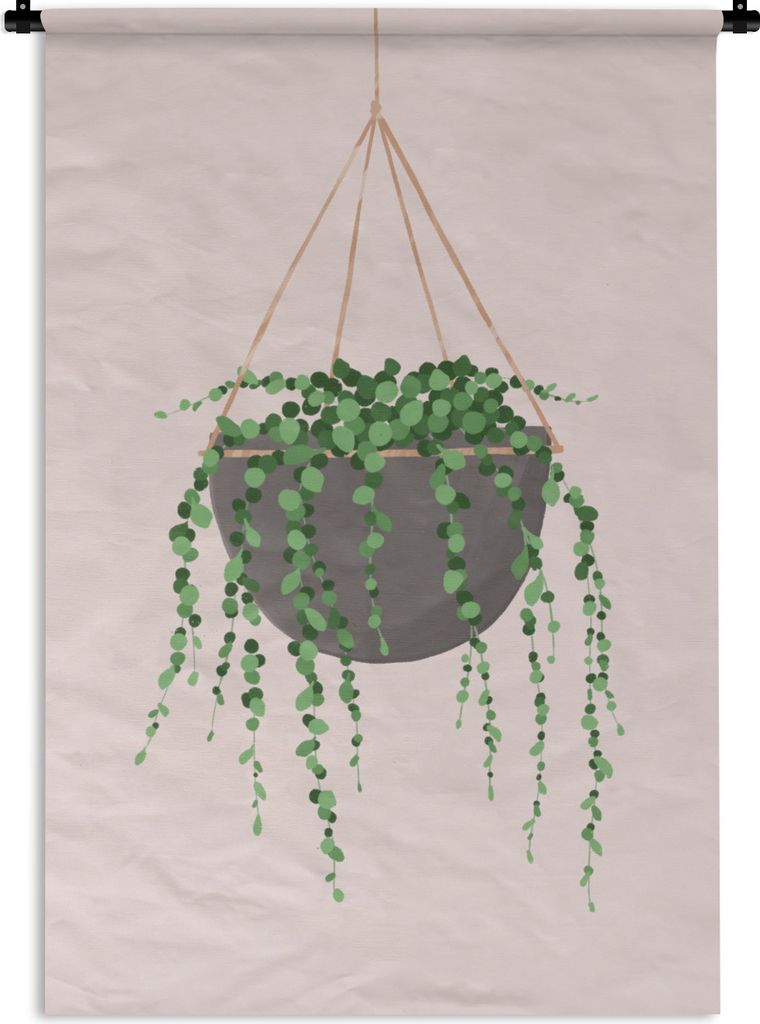 MuchoWow Wandteppich Wandbehang Pflanzen - Hängender Blumentopf 60x90 cm Tapisserie Dekoration Wandtuch - Foto-Teppich - Abwaschbar