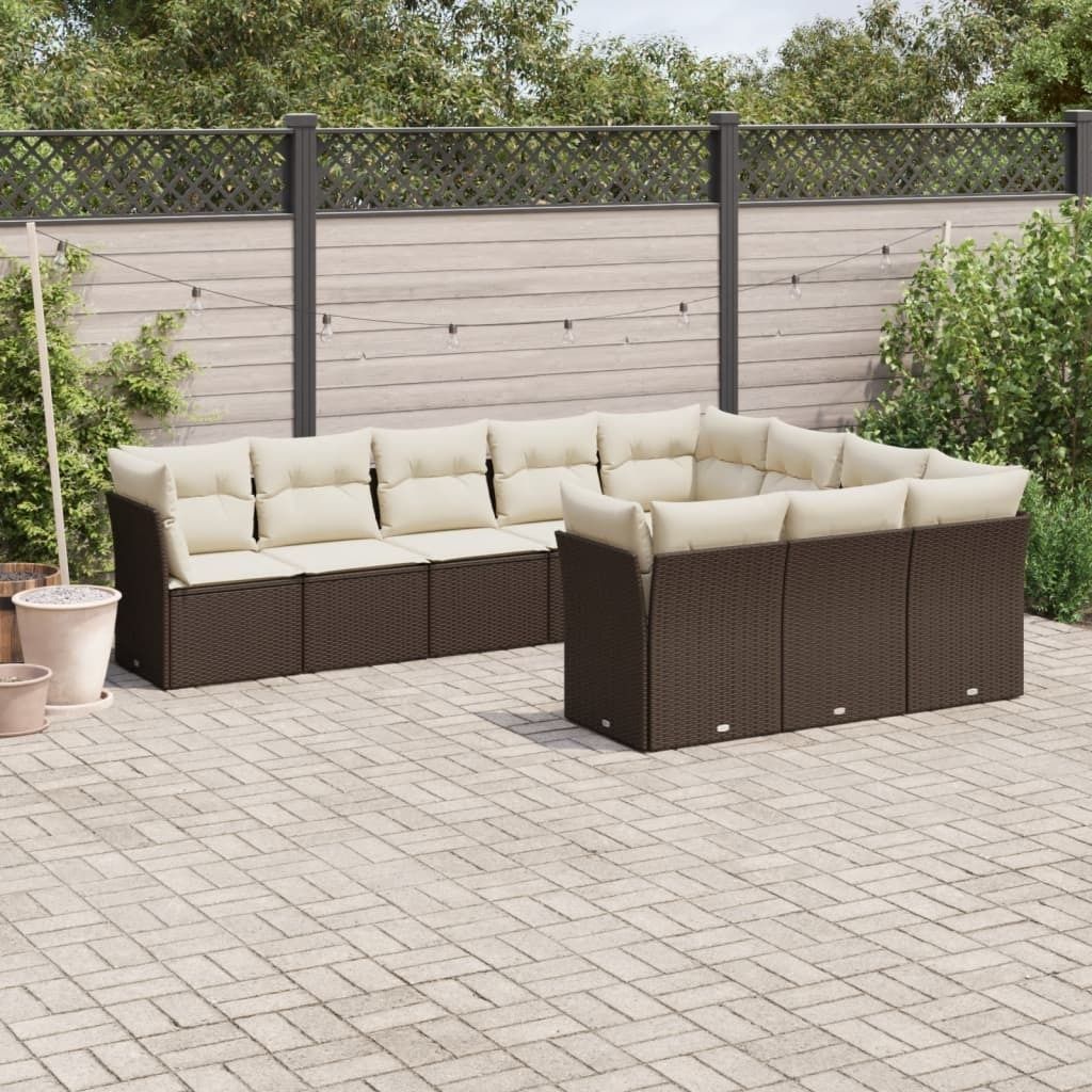 Maison Exclusive - 10-tlg. Garten-Sofagarnitur mit Kissen Braun Poly Rattan