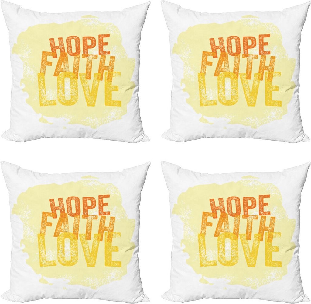 ABAKUHAUS Hoffen Kissenbezug Set (4 Stück), Grunge Glaube und Liebe, Moderner Doppelseitiger Digitaldruck, 45 cm x 45 cm, Pale Gelb Orange