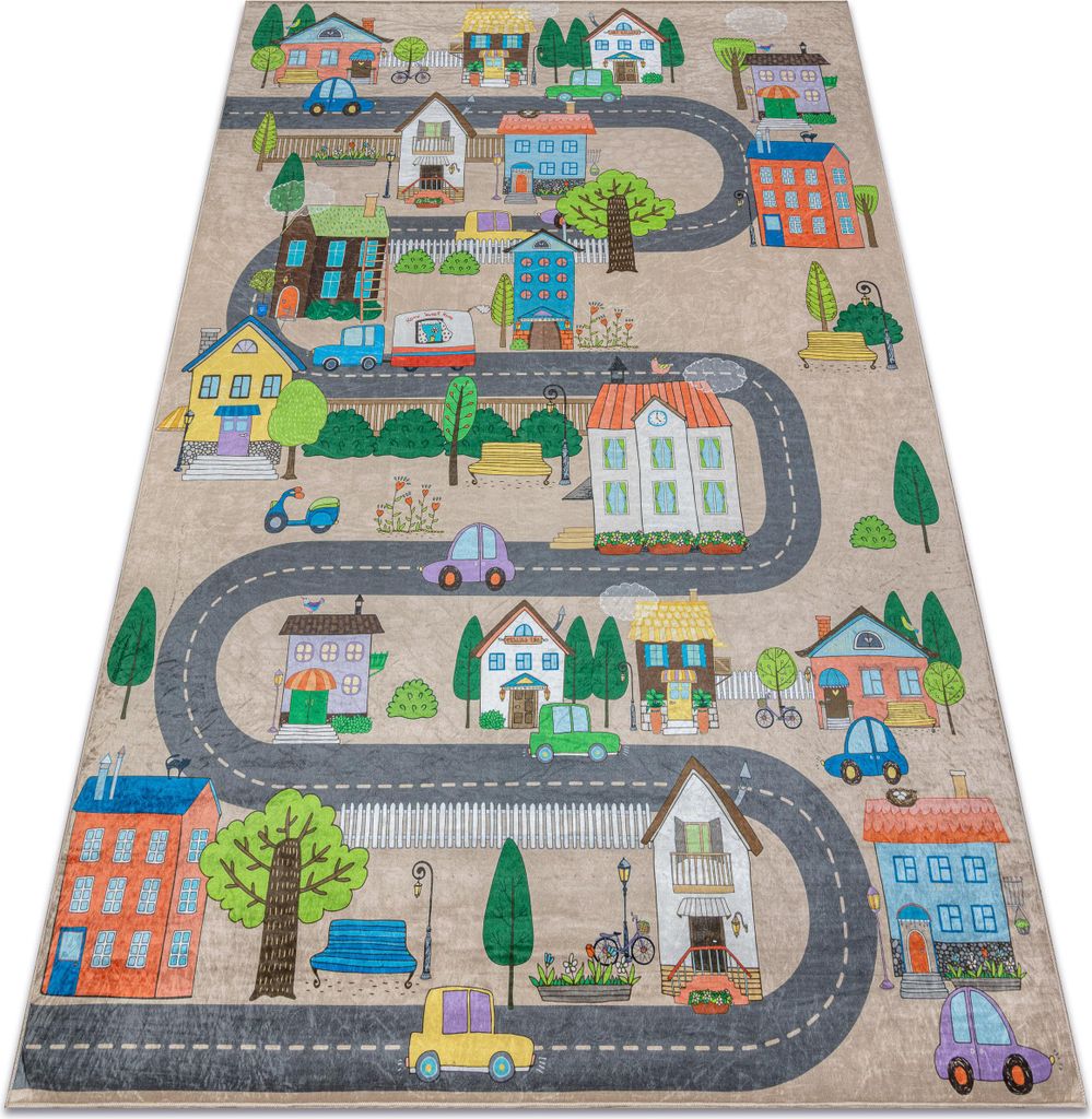 BAMBINO 34600 Waschteppich Stadt, Straßen für Kinder Anti-Rutsch - beige / grau beige 80x150 cm