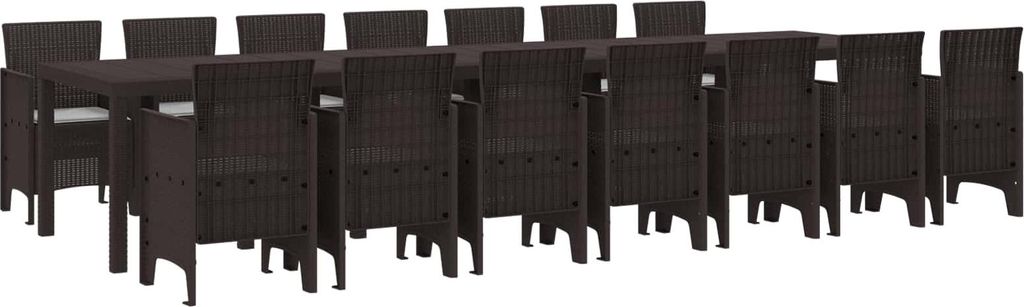 Garten-Esszimmergarnitur mit Kissen mit Kissen 15 pcs Braun PP