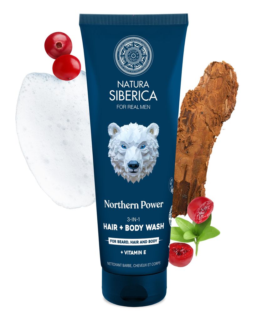 Natura Siberica Men Northern Power. 3-in-1 Hair+Body Wash. For Beard, Hair and Body, 200 ml