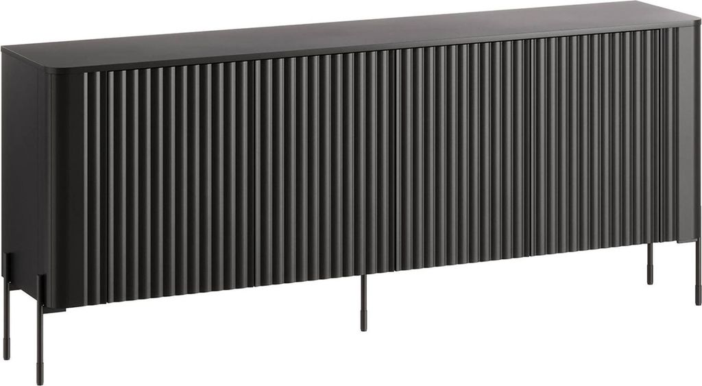 Dmora Kommode Laion 190x39.6x80h cm Schwarz, 4 Regalböden 8 Fächer