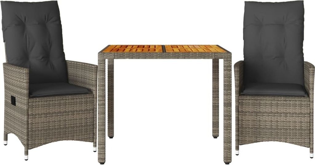 vidaXL 3-tlg. Bistro-Set mit Kissen Grau Poly Rattan