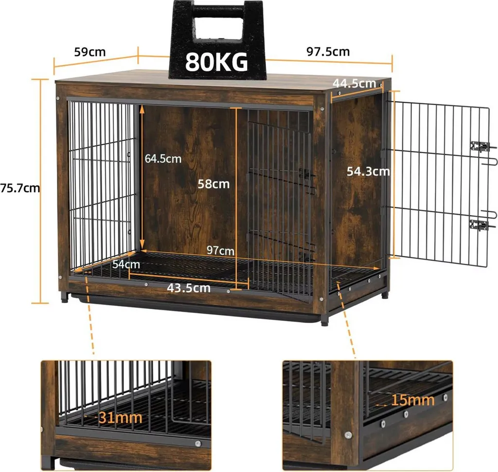 Table d'Appoint Cage Chien Vintage 97 cm - Métal Robuste et Bois Loft - 3