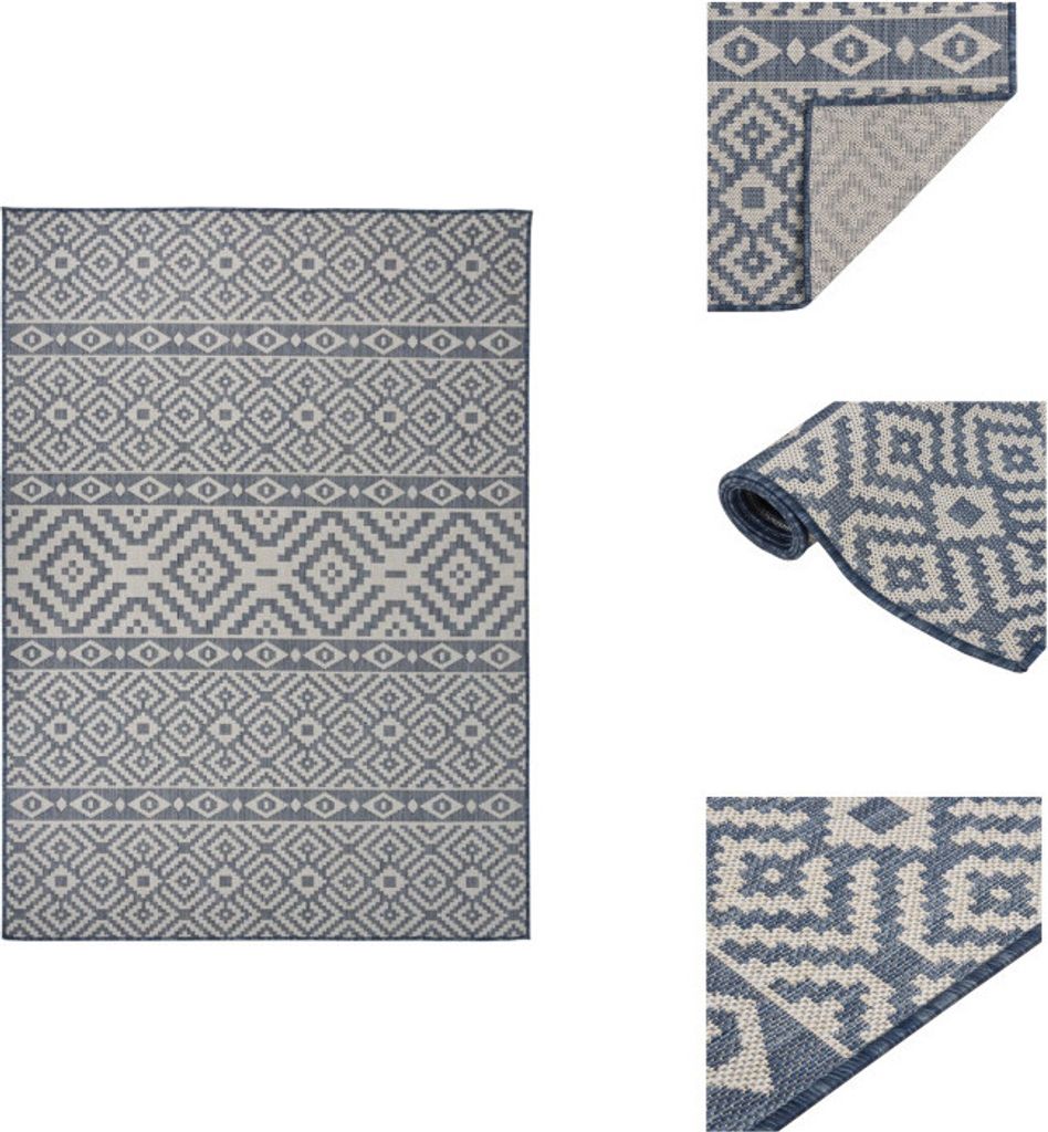 vidaXL Outdoor-Teppich Flachgewebe 200x280 cm Blau Gestreift - Teppiche