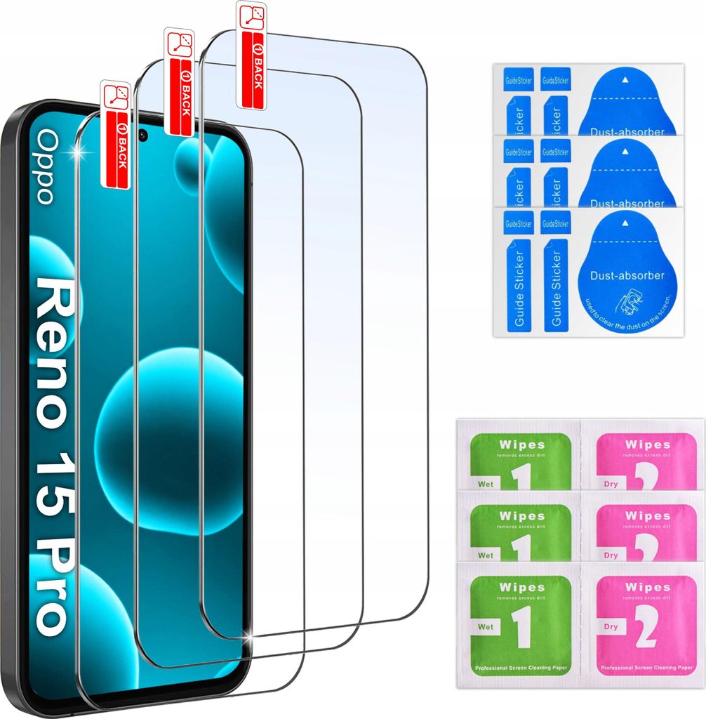 3x VETRO TEMPERATO 9H per Oppo Reno 15 Pro 5G set da 3 Immagine del prodotto 