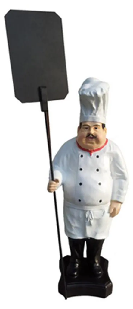 Statue Cuisinier avec Ardoise - Figurine Menu 45cm en Résine Haute Qualité