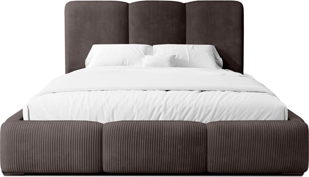 FEDVE Polsterbett Doppelbett Walmer Schlafzimmer Bett Bettkasten Matratze H3 160x200 cm Dunkelbraun (Lincoln 29)