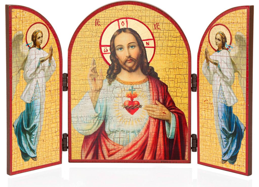 Unbeflecktes Herz Mariä Ikone Triptychon 25x16cm Christlich Produktbild 