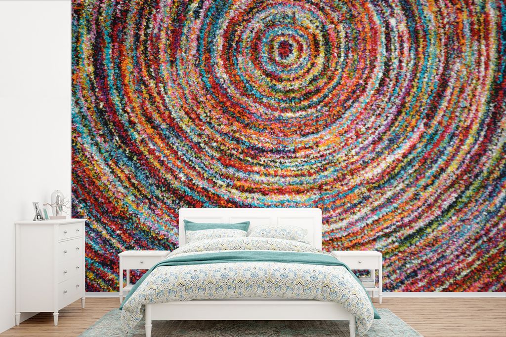MuchoWow Fototapete für Wohnzimmer oder Schlafzimmer Wandtapete Vinyl Motivtapete Kreis - Farben - Teppichboden - 600x400 cm - Vinyltapeten